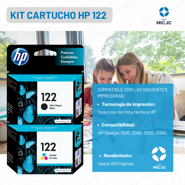 Pack de Cartucho de Tinta HP 122 Negro y Tricolor