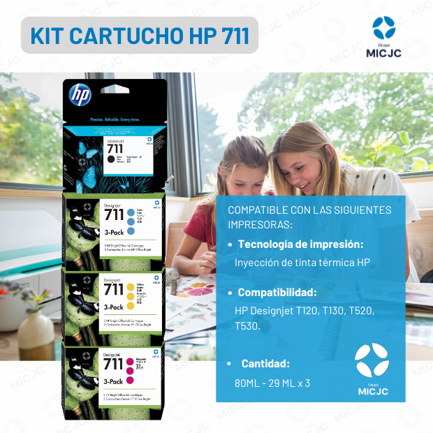 Pack de Cartucho de Tinta HP 711 Negro 80ML y Colores Tripack 29ML