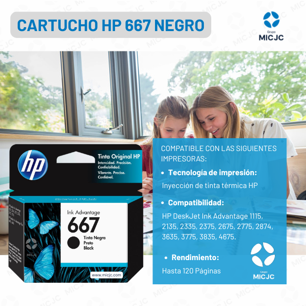 Cartucho de Tinta 3YM79AL HP 667 Negro