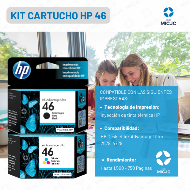 Pack de Cartucho de Tinta HP 46 Negro y Tricolor