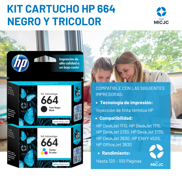 Pack de Cartucho de Tinta HP 664 Negro y Tricolor