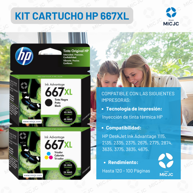 Pack de Cartucho de Tinta HP 667 XL Negro y Tricolor