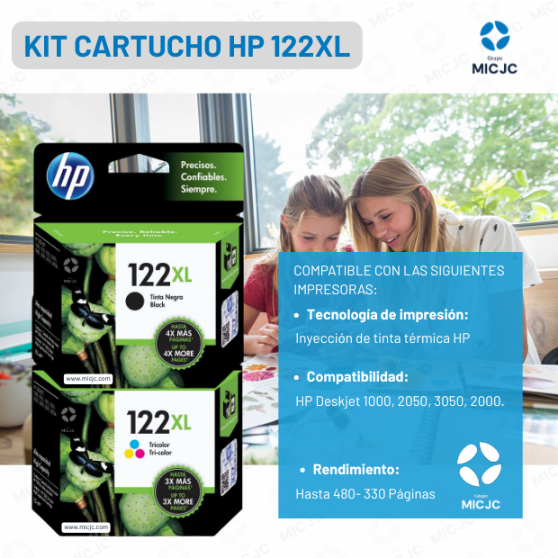 Pack de Cartucho de Tinta HP 122XL Negro y Tricolor