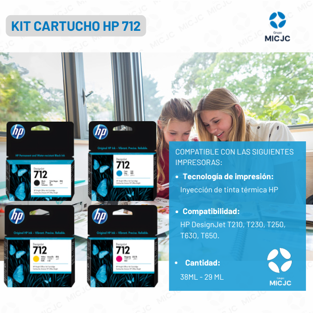 Pack de Cartucho de Tinta HP 712 Negro 38ML y Colores 29ML