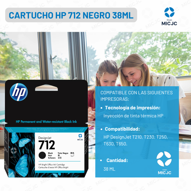 Cartucho de Tinta 3ED70A HP 712 Negro de 38ML
