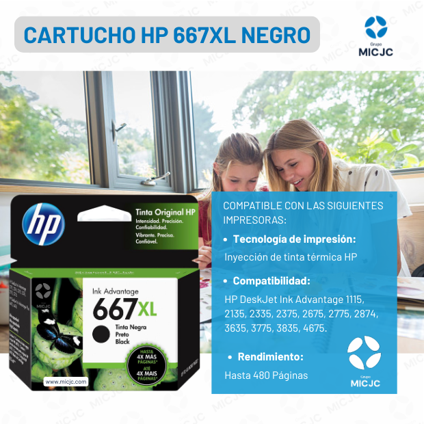 Cartucho de Tinta 3YM81AL HP 667XL Negro