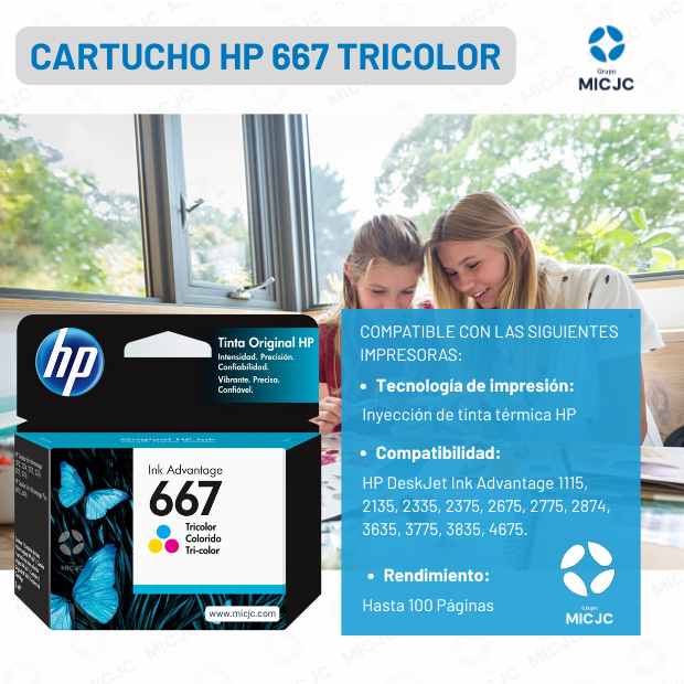 Cartucho de Tinta 3YM78AL HP 667 Tricolor