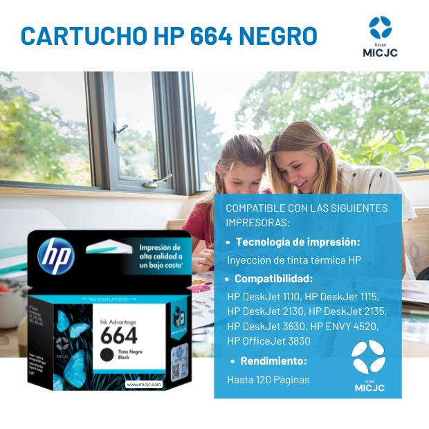Cartucho de Tinta F6V29AL HP 664 Negro